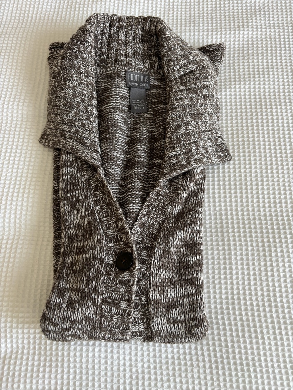 Chico's Marled Brown & Cream Shawl-Collar Cardigan